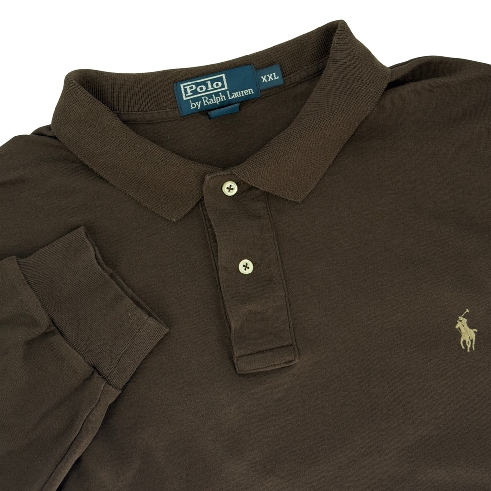 Vintage Polo Ralph Lauren Polo Shirt Mens XXL Brown Pima Cotton Long Sleeve Pony